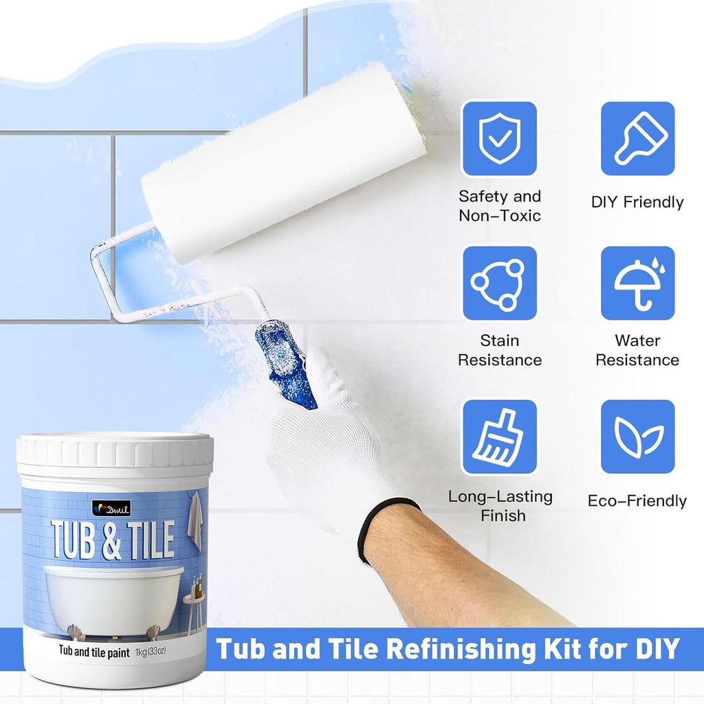 DWIL Tub & Tile Refinishing Paint (16.5 oz) | Water-Based, Low-Odor Semi-Gloss White with Hardener