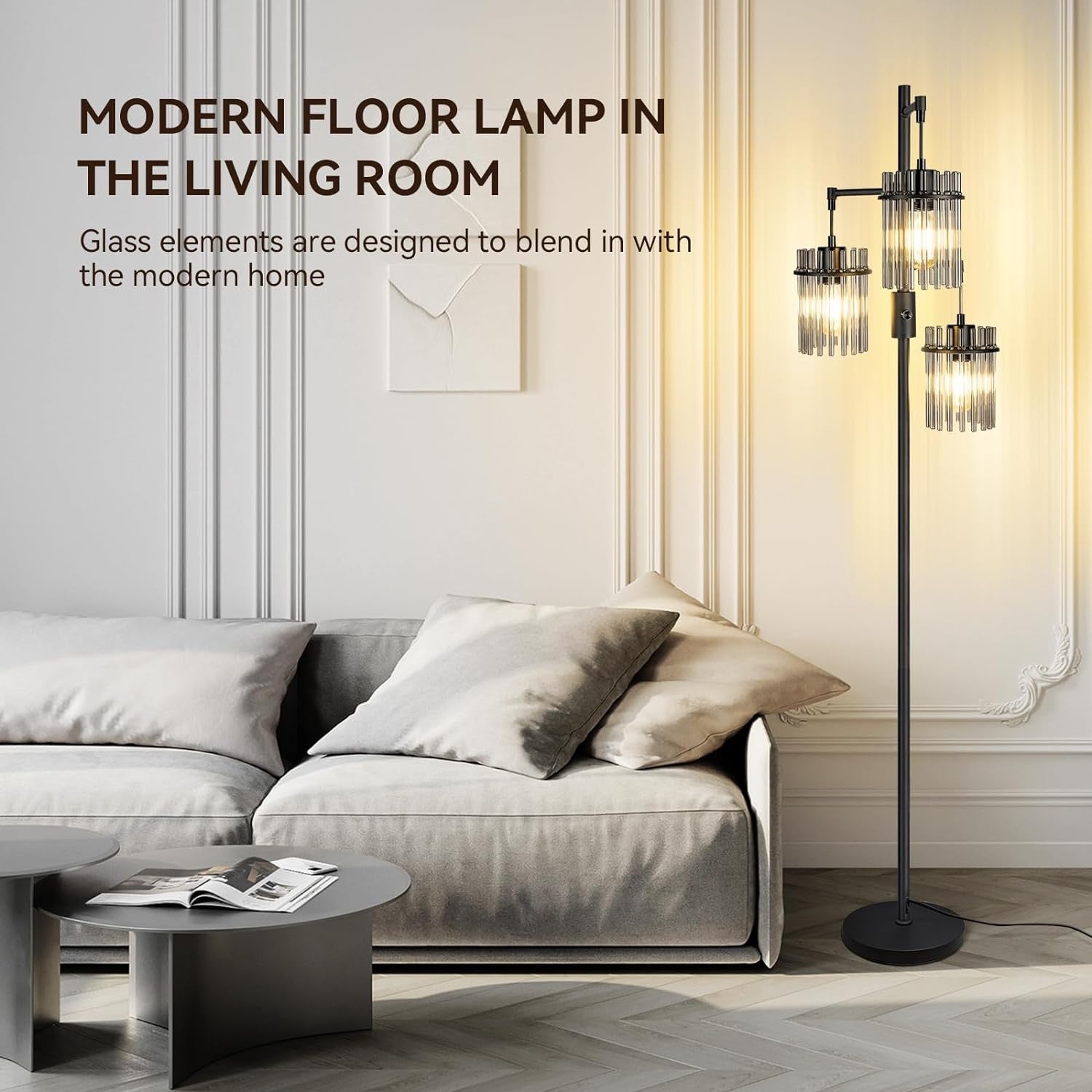 Industrial Modern Tree Floor Lamp | 3-Light Teardrop Cage Standing Lamp with Dimmable LED Bulbs
