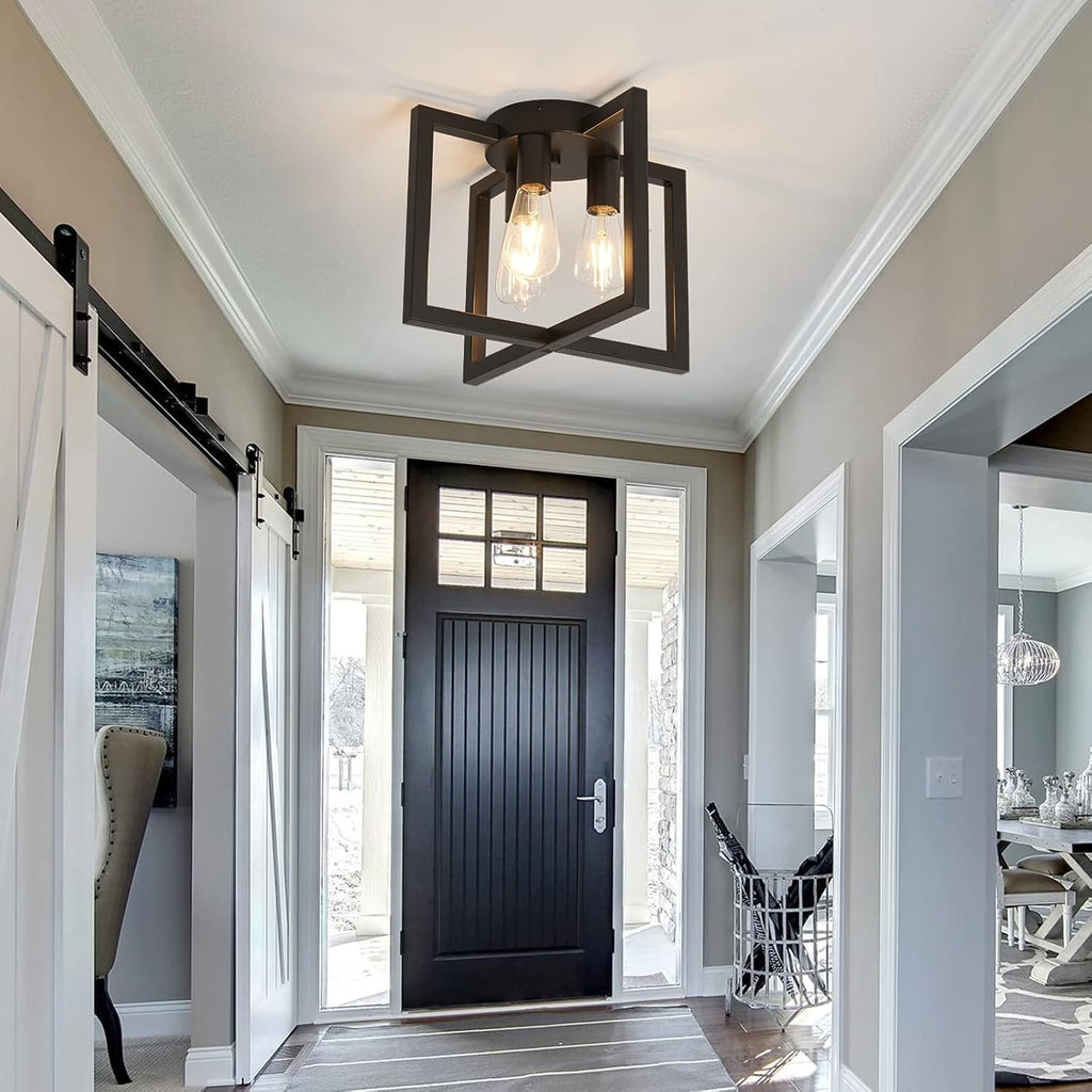 ZGLAOJT 3-Light Industrial Semi-Flush Ceiling Chandelier | Black Farmhouse Ceiling Light Fixture