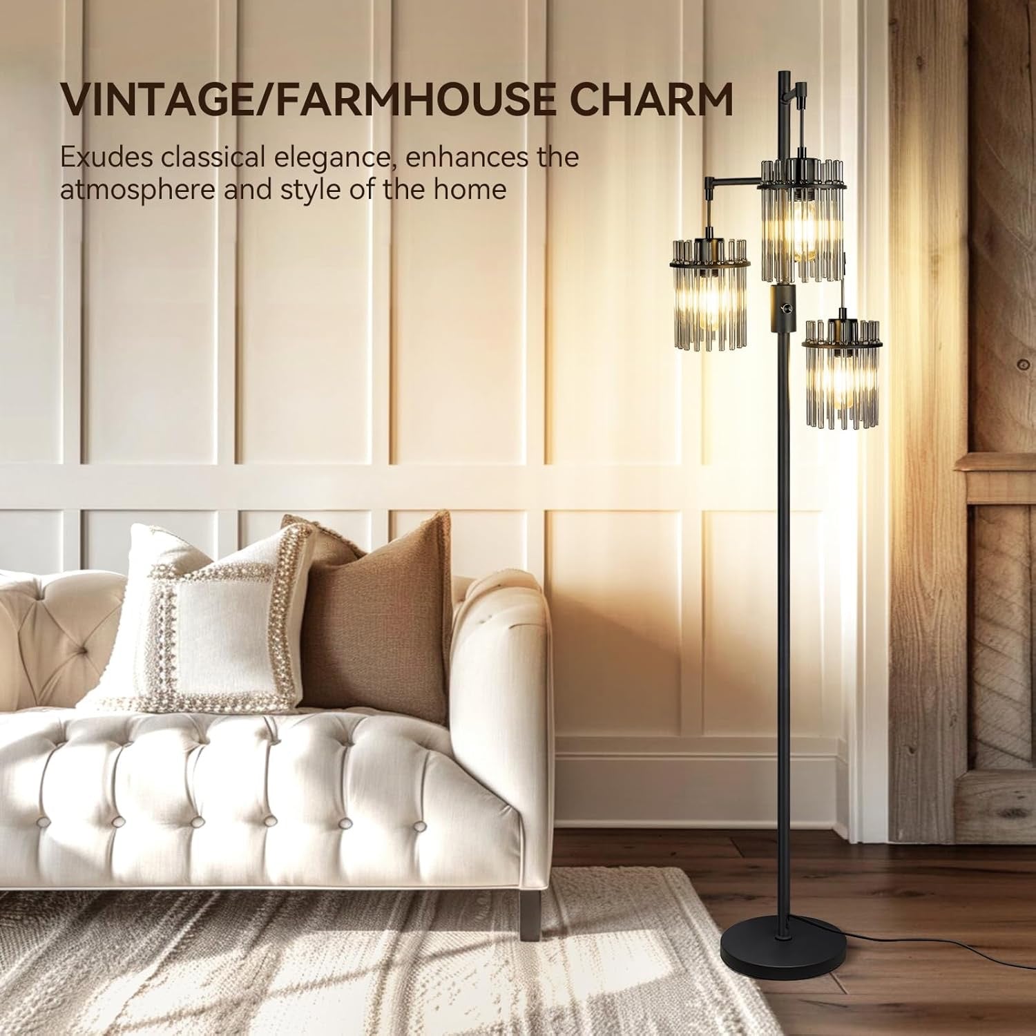 Industrial Modern Tree Floor Lamp | 3-Light Teardrop Cage Standing Lamp with Dimmable LED Bulbs