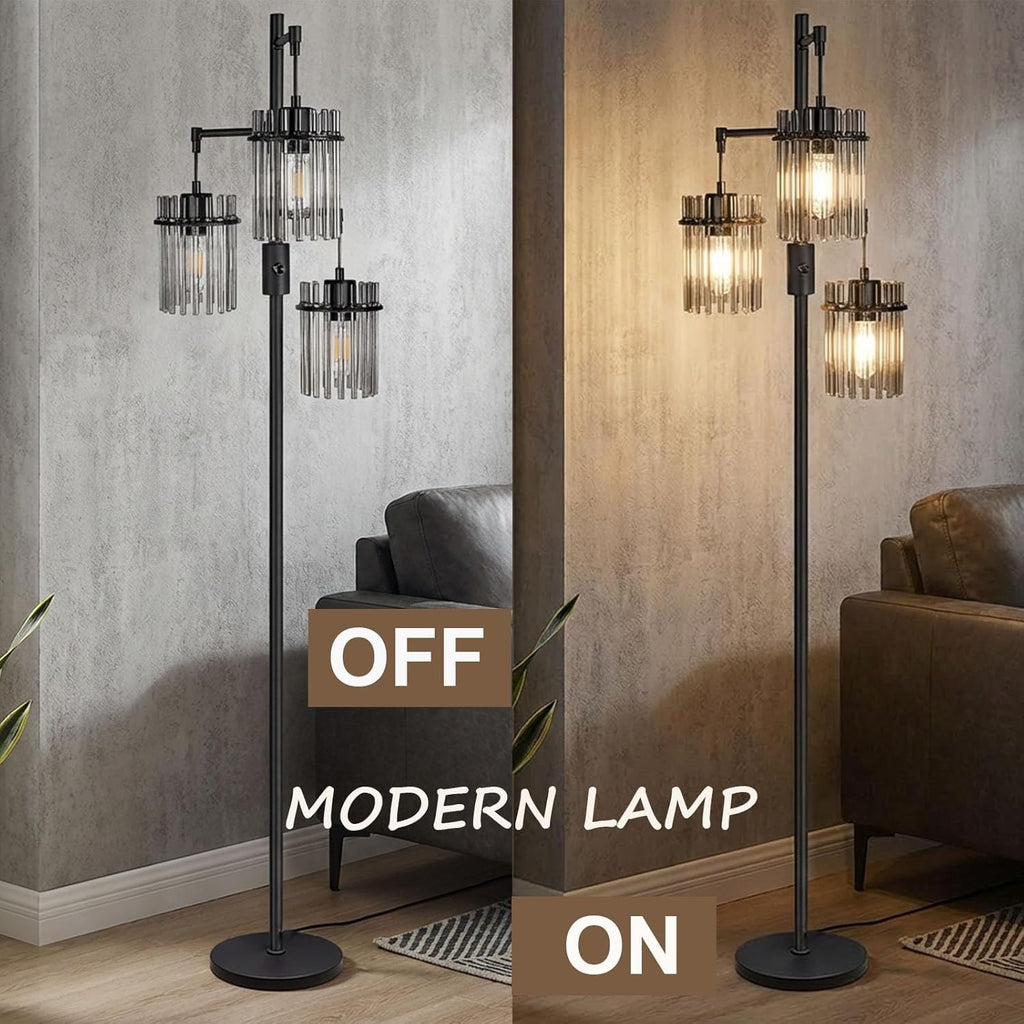 Industrial Modern Tree Floor Lamp | 3-Light Teardrop Cage Standing Lamp with Dimmable LED Bulbs