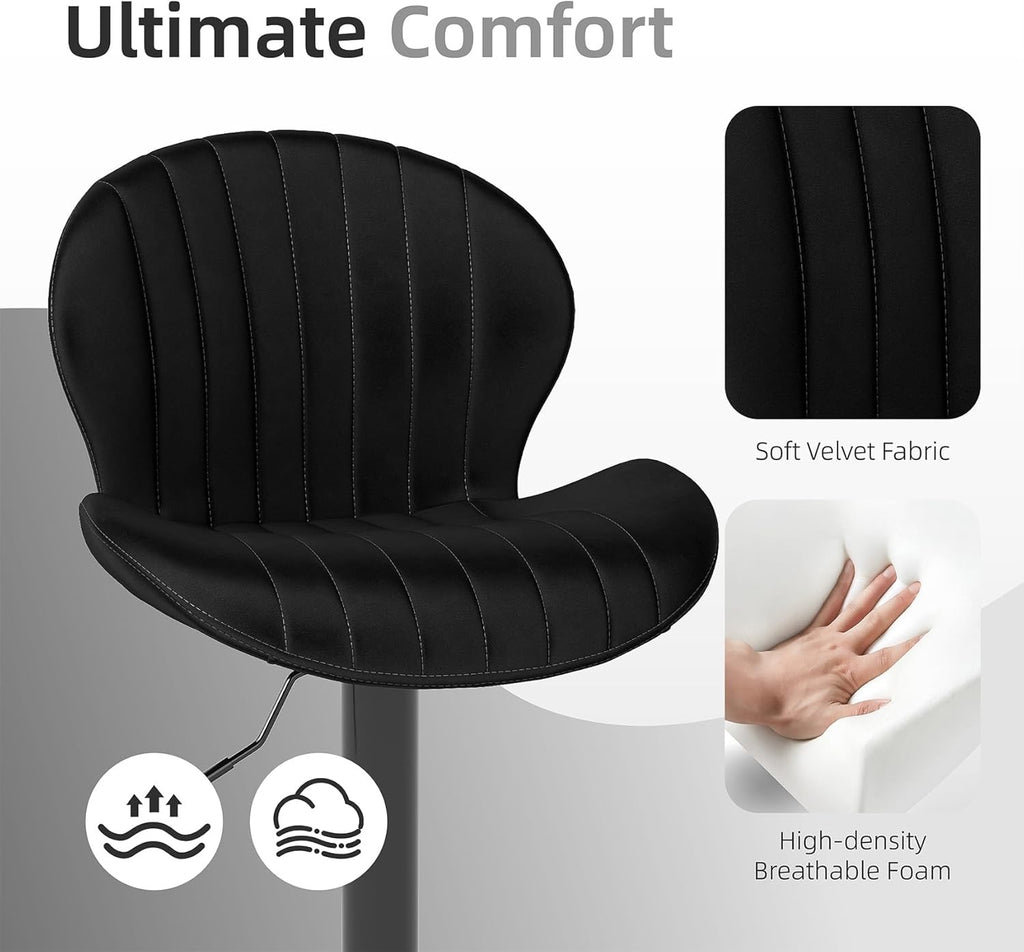 Youhauchair Modern Velvet Bar Stools Set of 3 | Adjustable Swivel Kitchen Island Chairs with Back & Footrest