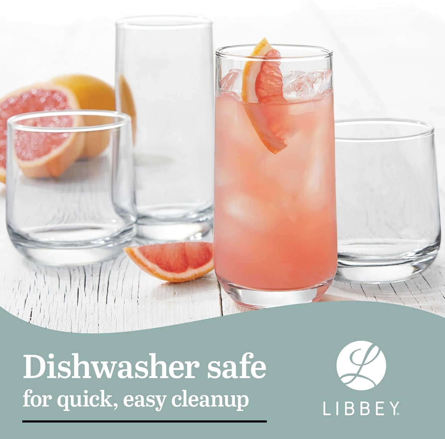 Libbey Ascent 16-Piece Drinking Glass Set | Tumbler & Rocks Glasses with Curved Modern Design (Versatile Everyday Glassware Set)