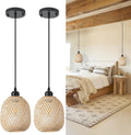 TERLEENART Rattan Bamboo Pendant Lights Set of 2 | Mid-Century Bohemian Woven Ceiling Lighting