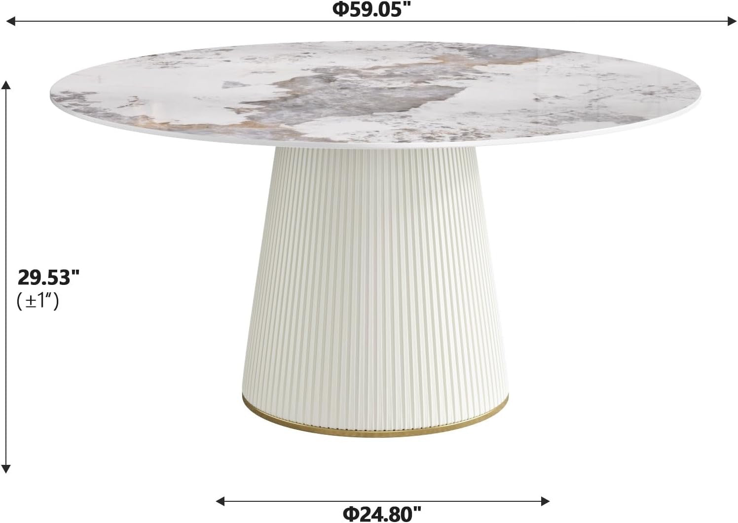 59.05" Modern Round Dining Table White Stone Top | Beige PU Base Pedestal Table for 8 | Contemporary Dining Room Statement
