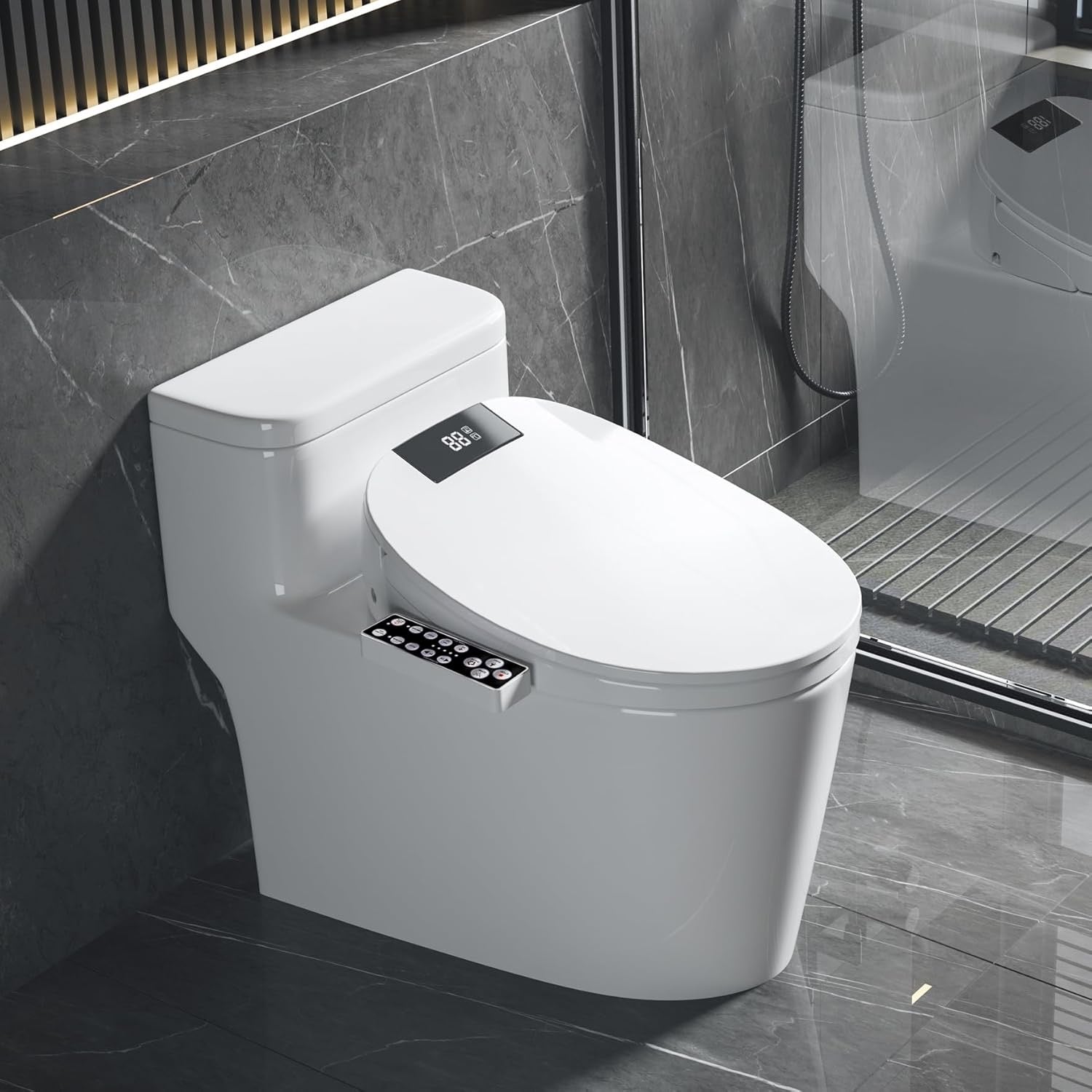 XCQQ Heated Bidet Toilet Seat – Warm Water Wash, Air Dryer & LED Display for Elongated Toilets