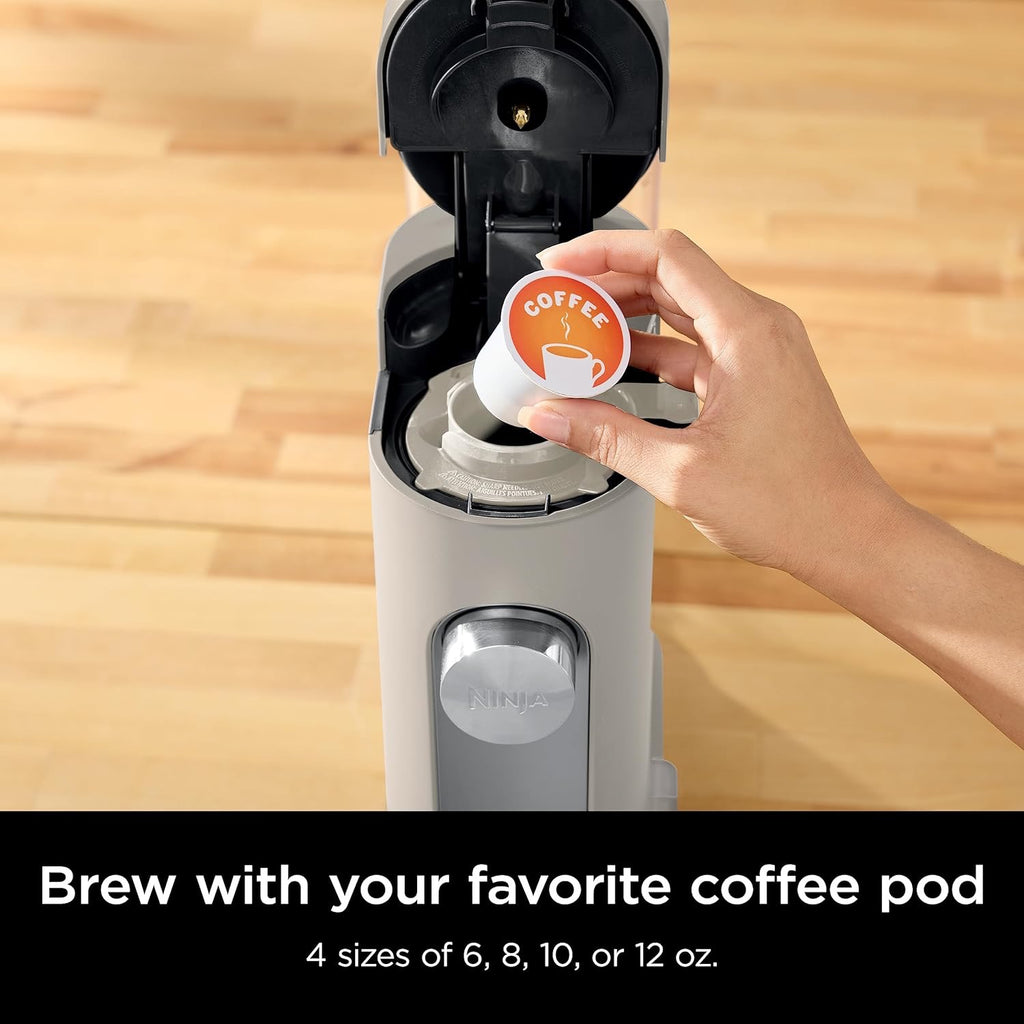 Ninja Pod & Grounds Specialty Single-Serve Coffee Maker | K-Cup Compatible with Built-In Milk Frother (Stone)