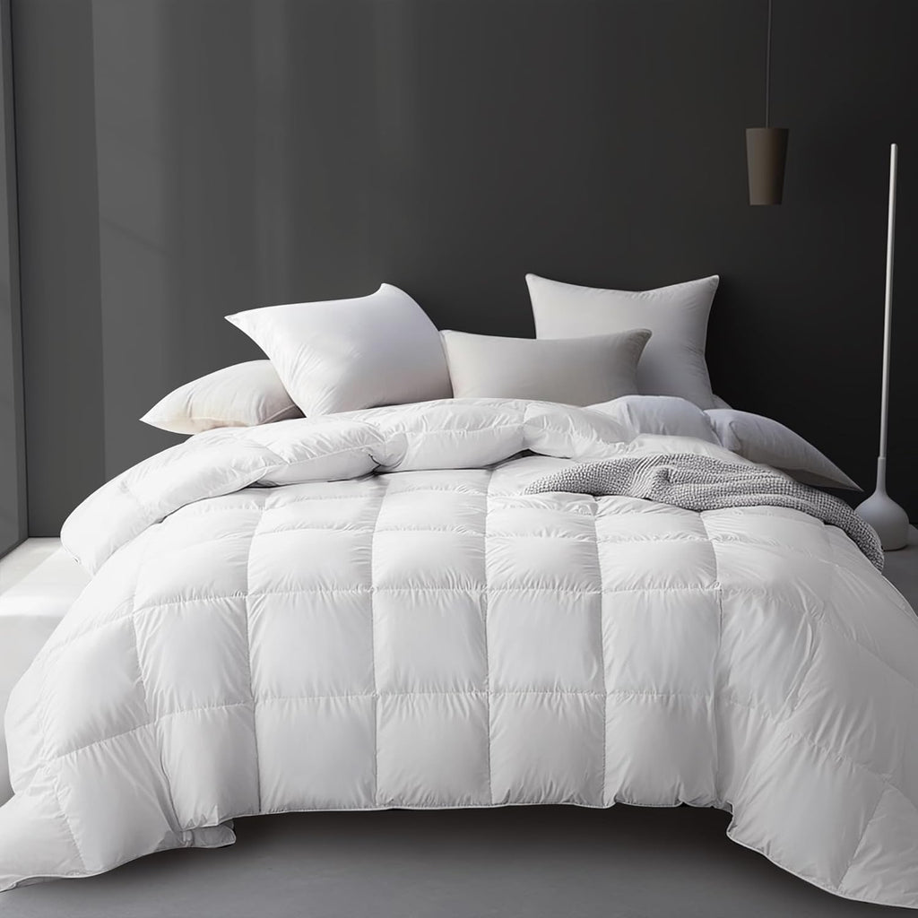 Hotel Grand Luxury Goose Feather Down Comforter – Queen Size | 100% Cotton Extra Warm Duvet Insert