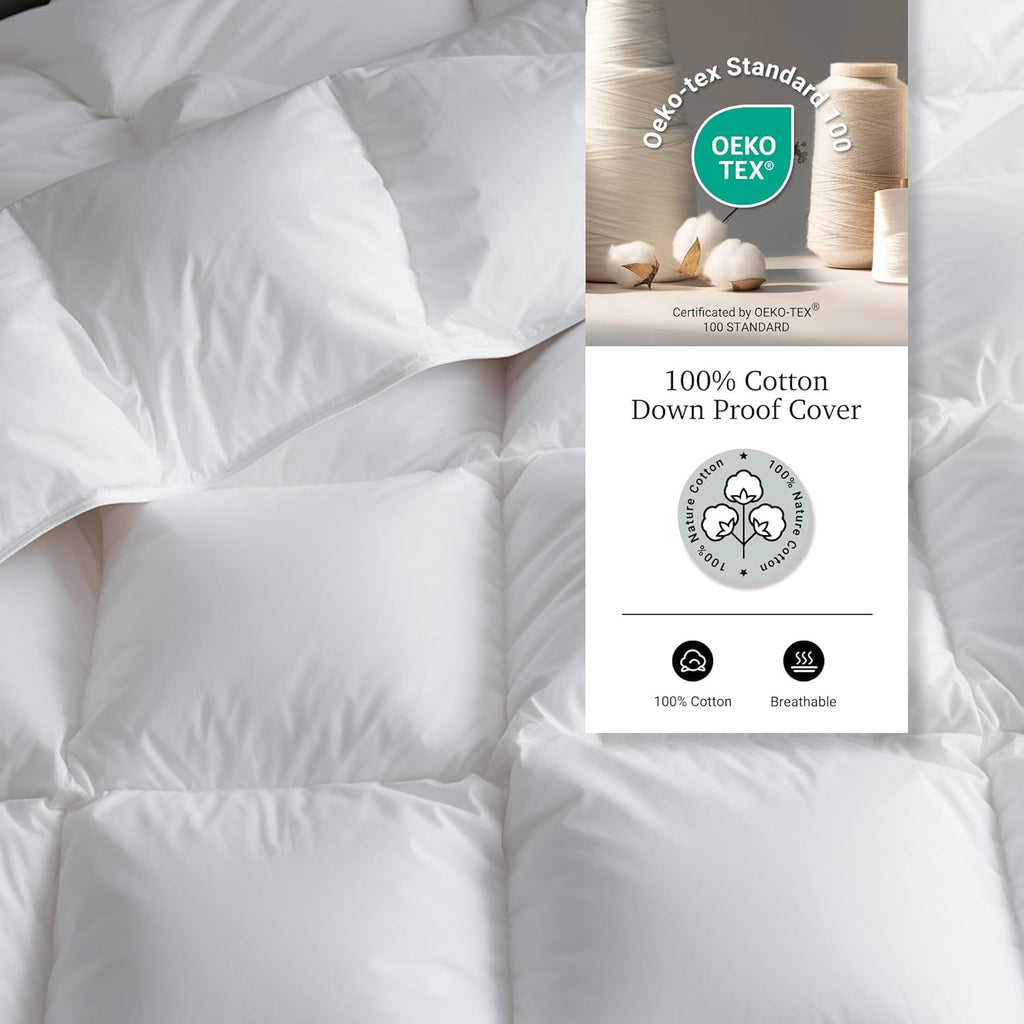 Hotel Grand Luxury Goose Feather Down Comforter – Queen Size | 100% Cotton Extra Warm Duvet Insert