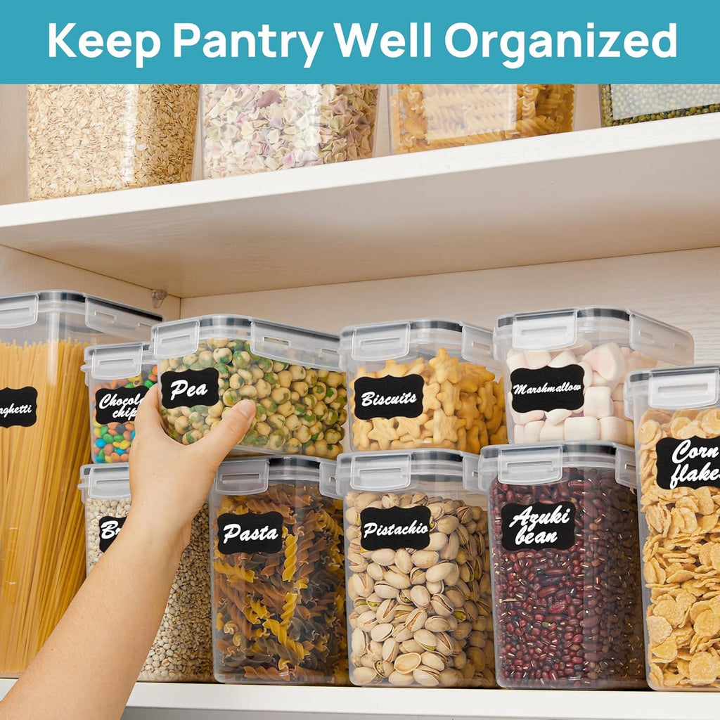 Vtopmart 24 Piece Airtight Food Storage Containers Black | BPA Free Pantry Organization Set with Labels for Cereal Flour Sugar