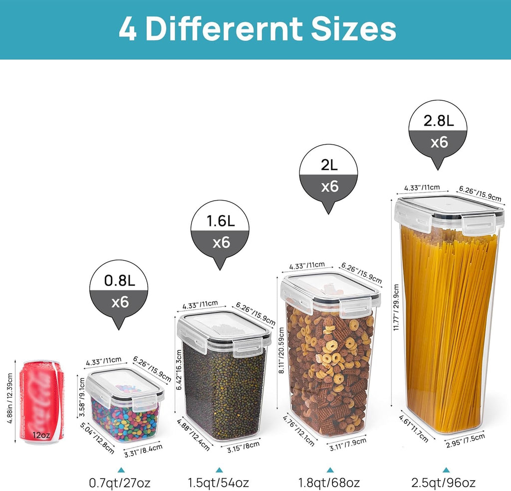 Vtopmart 24 Piece Airtight Food Storage Containers Black | BPA Free Pantry Organization Set with Labels for Cereal Flour Sugar