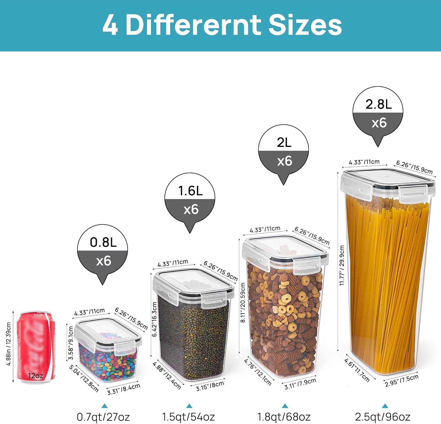 Vtopmart 24 Piece Airtight Food Storage Containers Black | BPA Free Pantry Organization Set with Labels for Cereal Flour Sugar