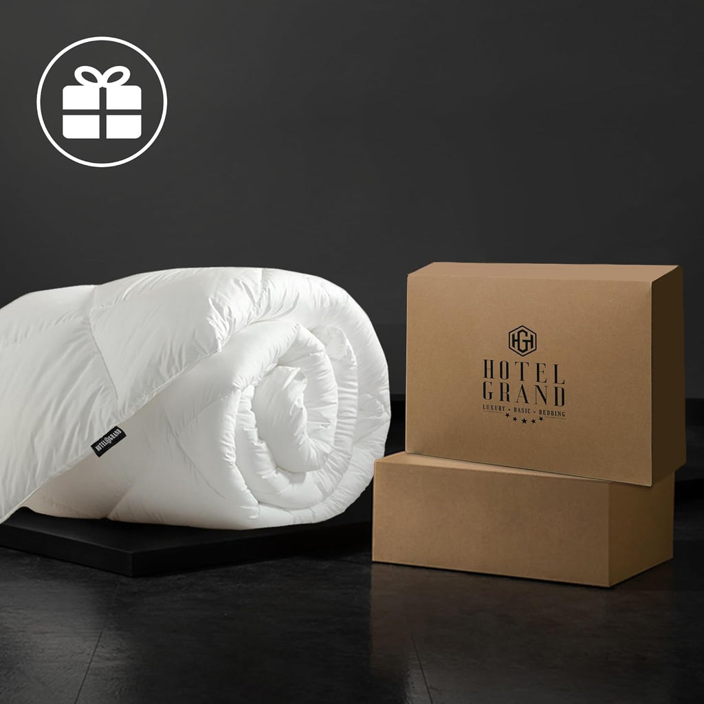 Hotel Grand Luxury Goose Feather Down Comforter – Queen Size | 100% Cotton Extra Warm Duvet Insert