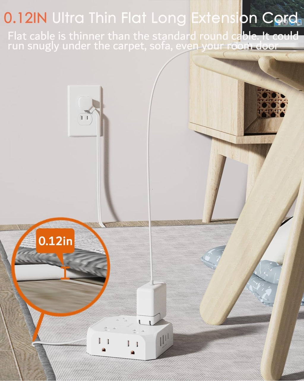 WRXDMC 2-Prong Surge Protector Power Strip | 8 AC Outlets + USB-C & USB-A, 5ft Extension Cord – Wall Mountable