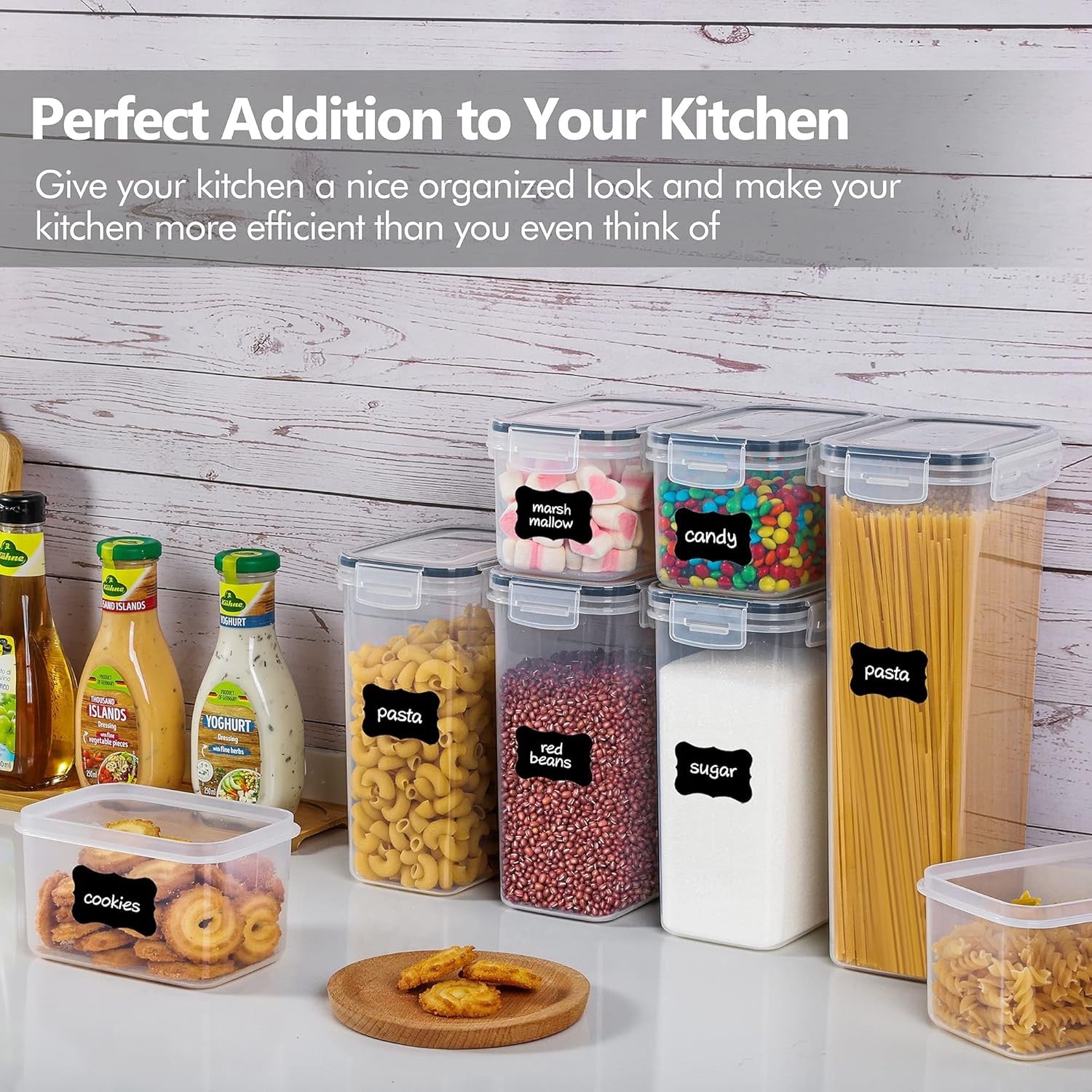 Vtopmart 24 Piece Airtight Food Storage Containers Black | BPA Free Pantry Organization Set with Labels for Cereal Flour Sugar