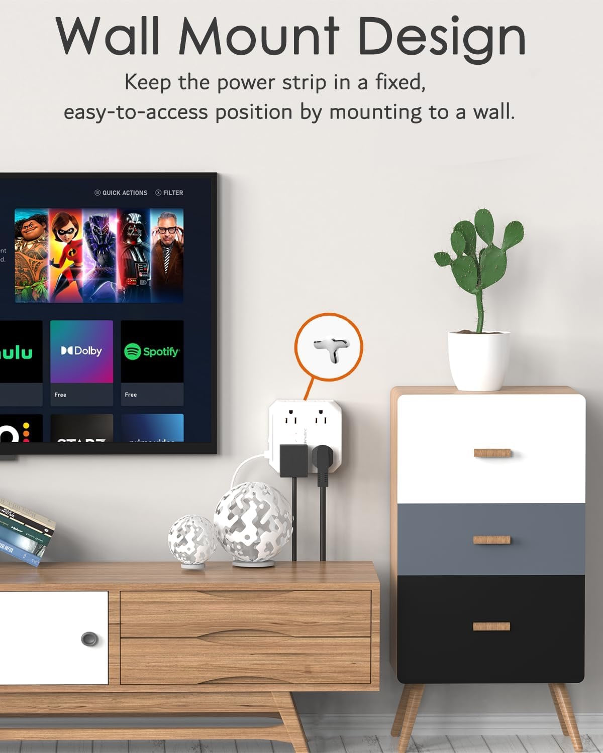 WRXDMC 2-Prong Surge Protector Power Strip | 8 AC Outlets + USB-C & USB-A, 5ft Extension Cord – Wall Mountable