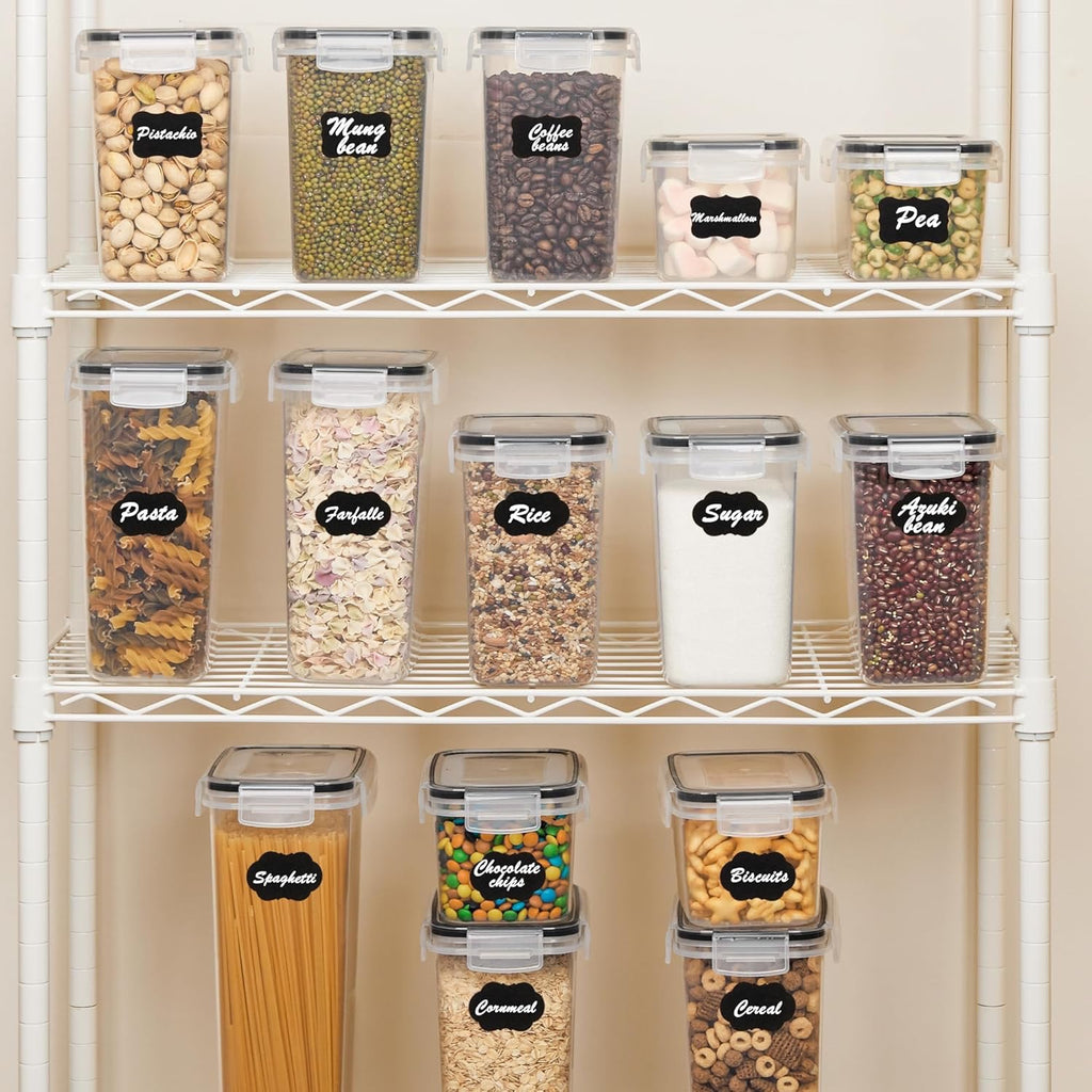 Vtopmart 24 Piece Airtight Food Storage Containers Black | BPA Free Pantry Organization Set with Labels for Cereal Flour Sugar