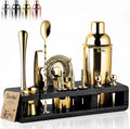 Barillio Gold Bartender Kit 23 Piece | Stainless Steel Cocktail Shaker Set with Bamboo Stand Home Bar Accessories