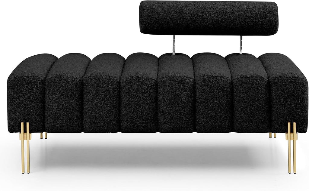 NIOIIKIT 53" Modern Teddy Loveseat | Black Upholstered Accent Sofa with Gold Legs