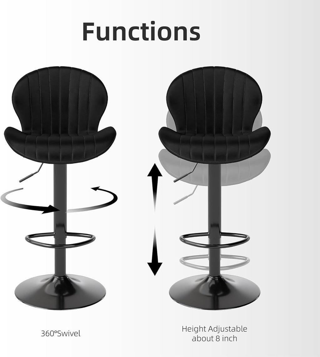 Youhauchair Modern Velvet Bar Stools Set of 3 | Adjustable Swivel Kitchen Island Chairs with Back & Footrest
