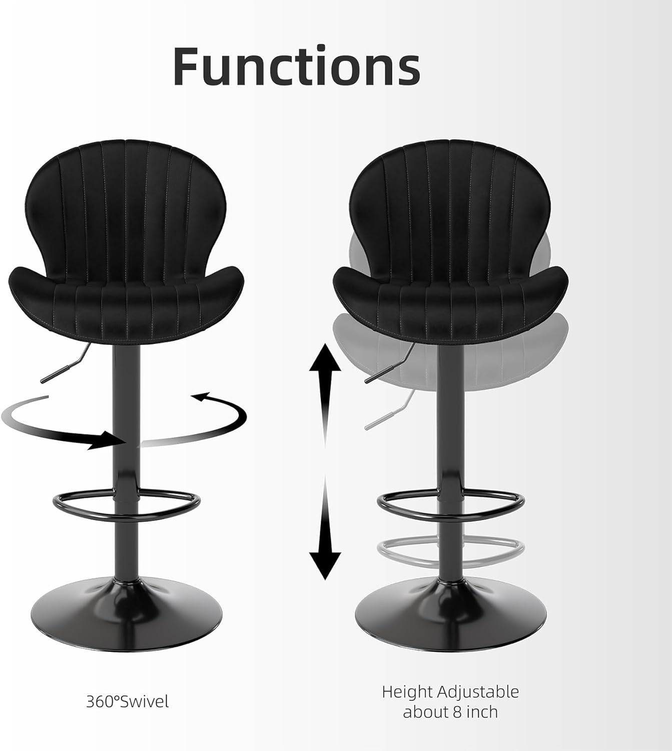 Youhauchair Modern Velvet Bar Stools Set of 3 | Adjustable Swivel Kitchen Island Chairs with Back & Footrest