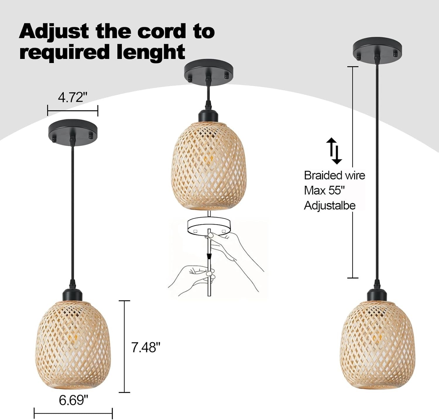 TERLEENART Rattan Bamboo Pendant Lights Set of 2 | Mid-Century Bohemian Woven Ceiling Lighting