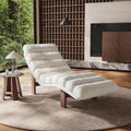 Modern Armless Chaise Lounge Upholstered Chair | Linen Fabric Lounge Chair with Wooden Legs for Living Room Bedroom Office