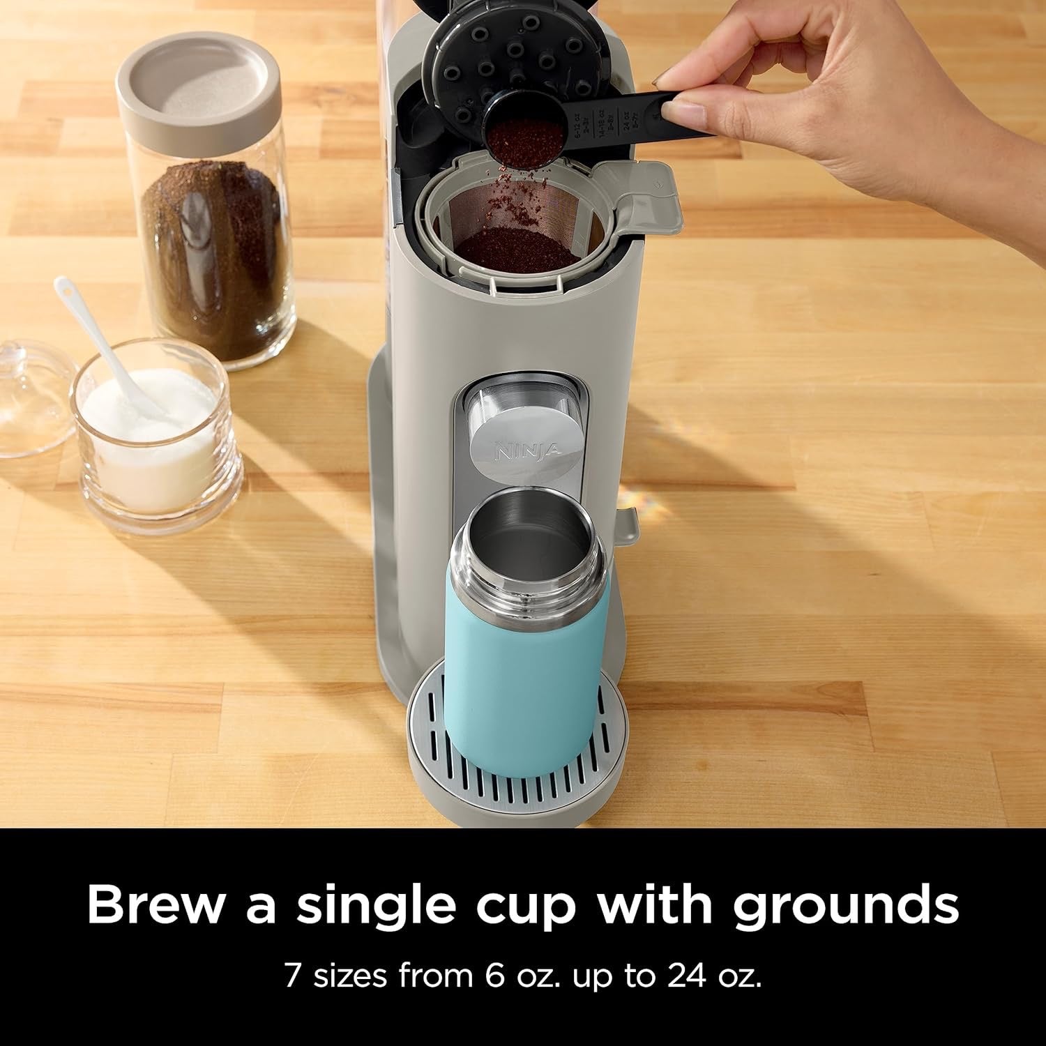 Ninja Pod & Grounds Specialty Single-Serve Coffee Maker | K-Cup Compatible with Built-In Milk Frother (Stone)