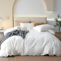 JIYUAN Washed Cotton Duvet Cover Set (Queen, 3-Piece) | Breathable Linen-Feel Bedding – Bright White