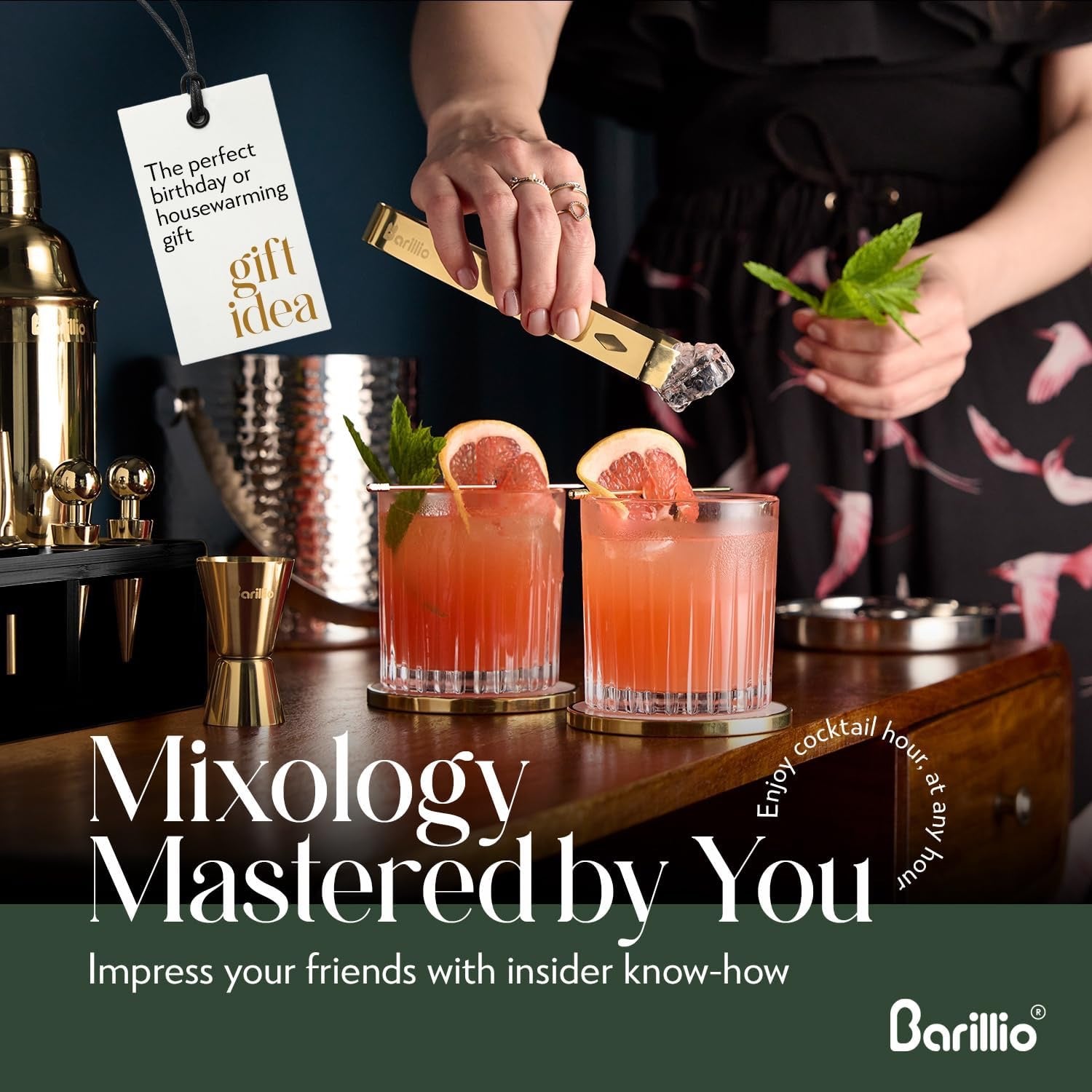 Barillio Gold Bartender Kit 23 Piece | Stainless Steel Cocktail Shaker Set with Bamboo Stand Home Bar Accessories