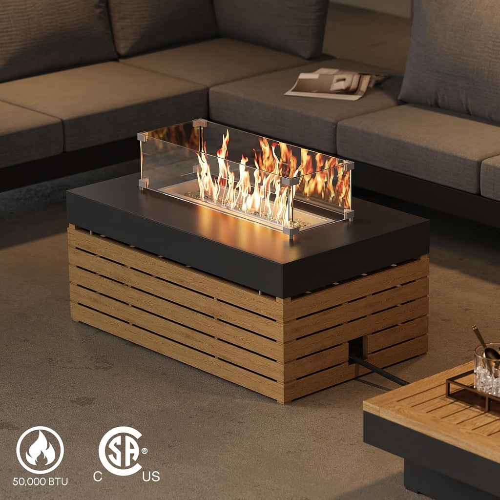 Homary Modular Patio Conversation Set with Fire Pit | Aluminum & Teak Outdoor Sofa Seating for 6