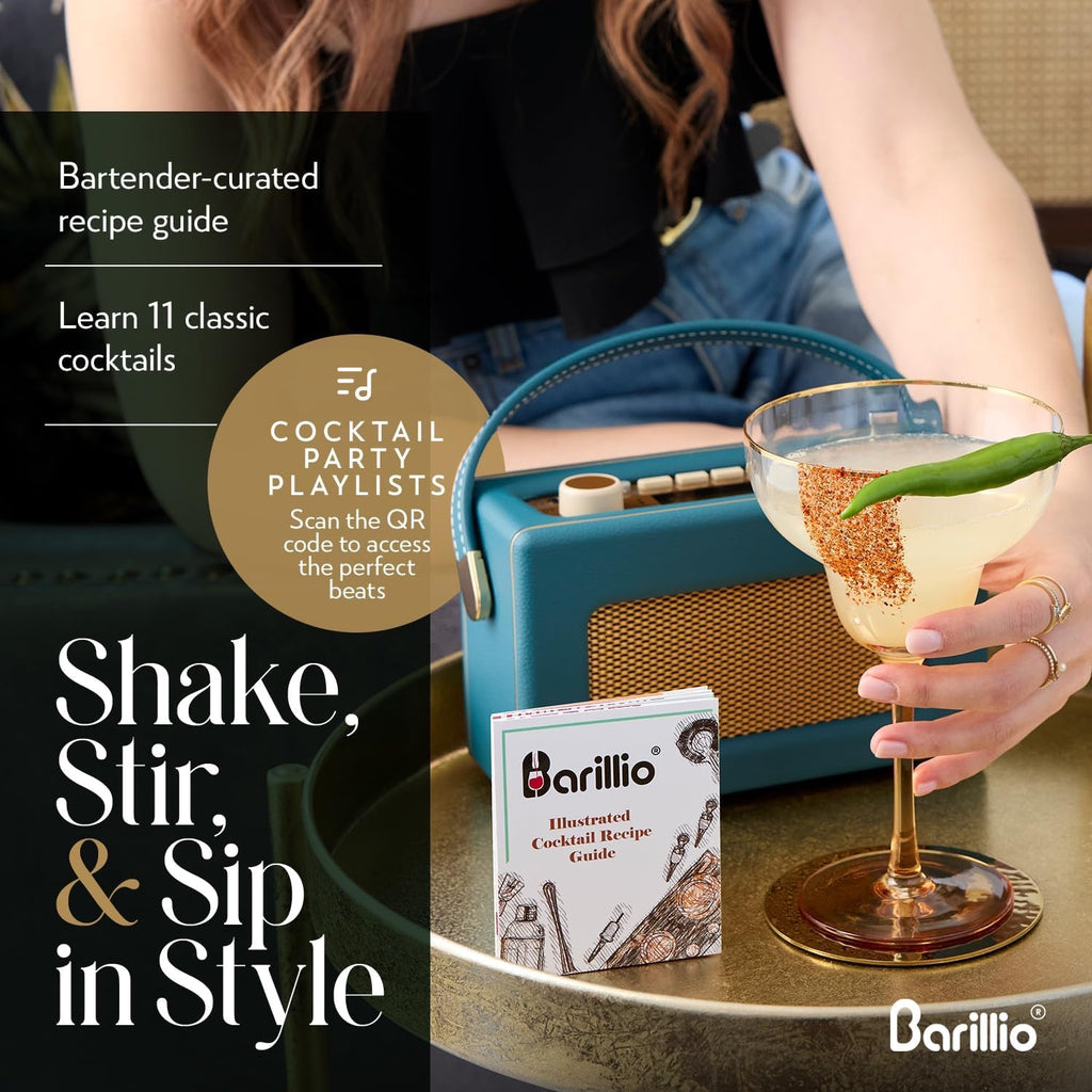 Barillio Gold Bartender Kit 23 Piece | Stainless Steel Cocktail Shaker Set with Bamboo Stand Home Bar Accessories