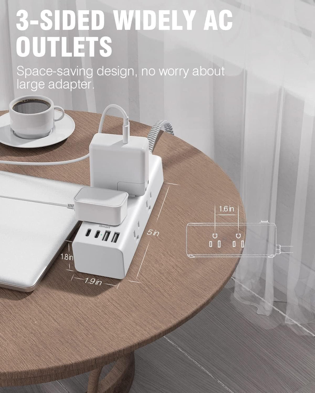One Beat 10-Ft Power Strip Surge Protector | 6 Wide AC Outlets + 4 USB Ports (2 USB-C) with Flat Plug