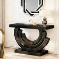 42.9” Mirrored Console Table | Crushed Diamond Inlay Entryway Sofa Table with C-Shaped Base (Black)