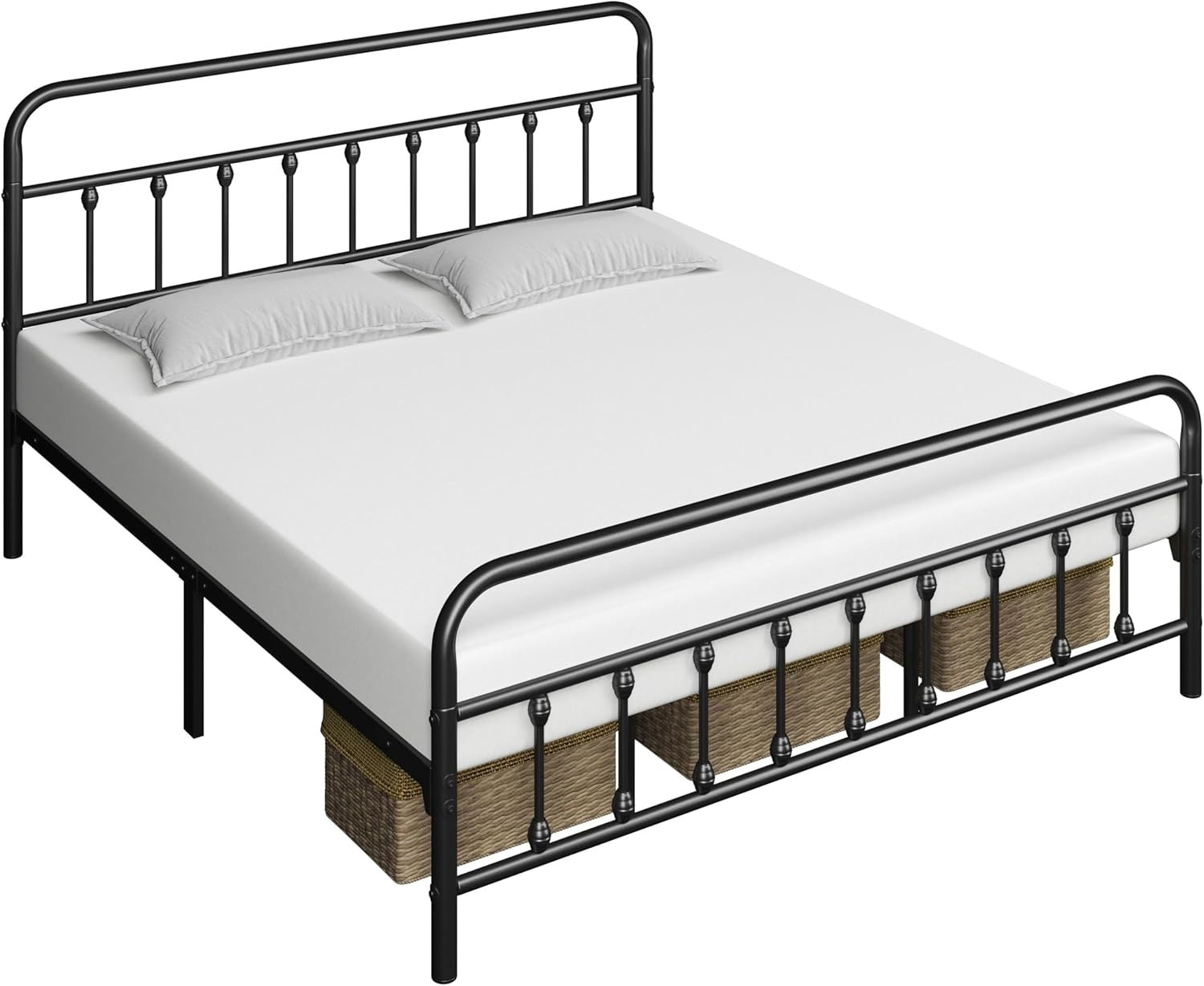 Yaheetech Victorian Iron Platform Bed | Classic Metal Bed Frame with Headboard & Footboard – Black (California King)