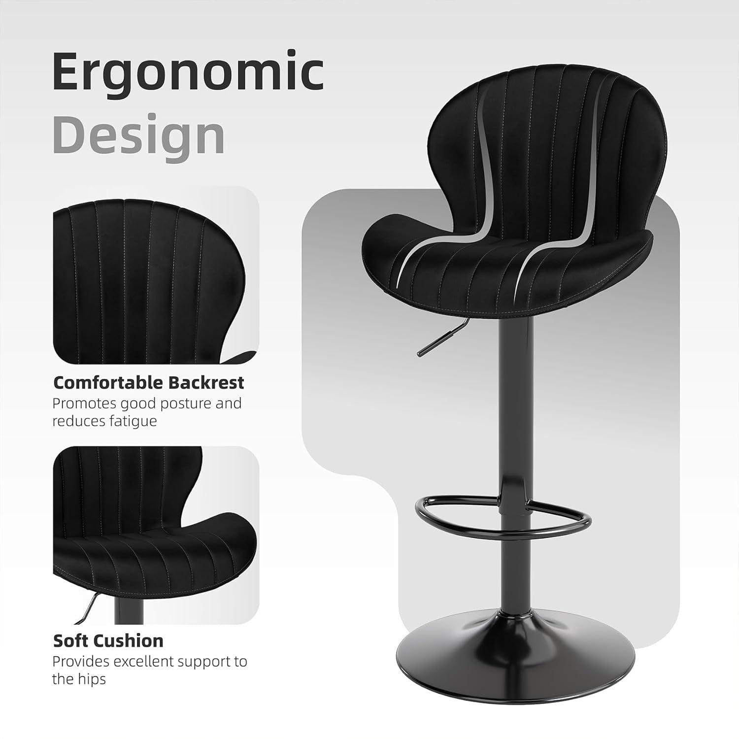 Youhauchair Modern Velvet Bar Stools Set of 3 | Adjustable Swivel Kitchen Island Chairs with Back & Footrest