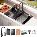 32x19 Black Stainless Steel Drop-In Kitchen Sink – Single Bowl Workstation Sink with Faucet & Accessories