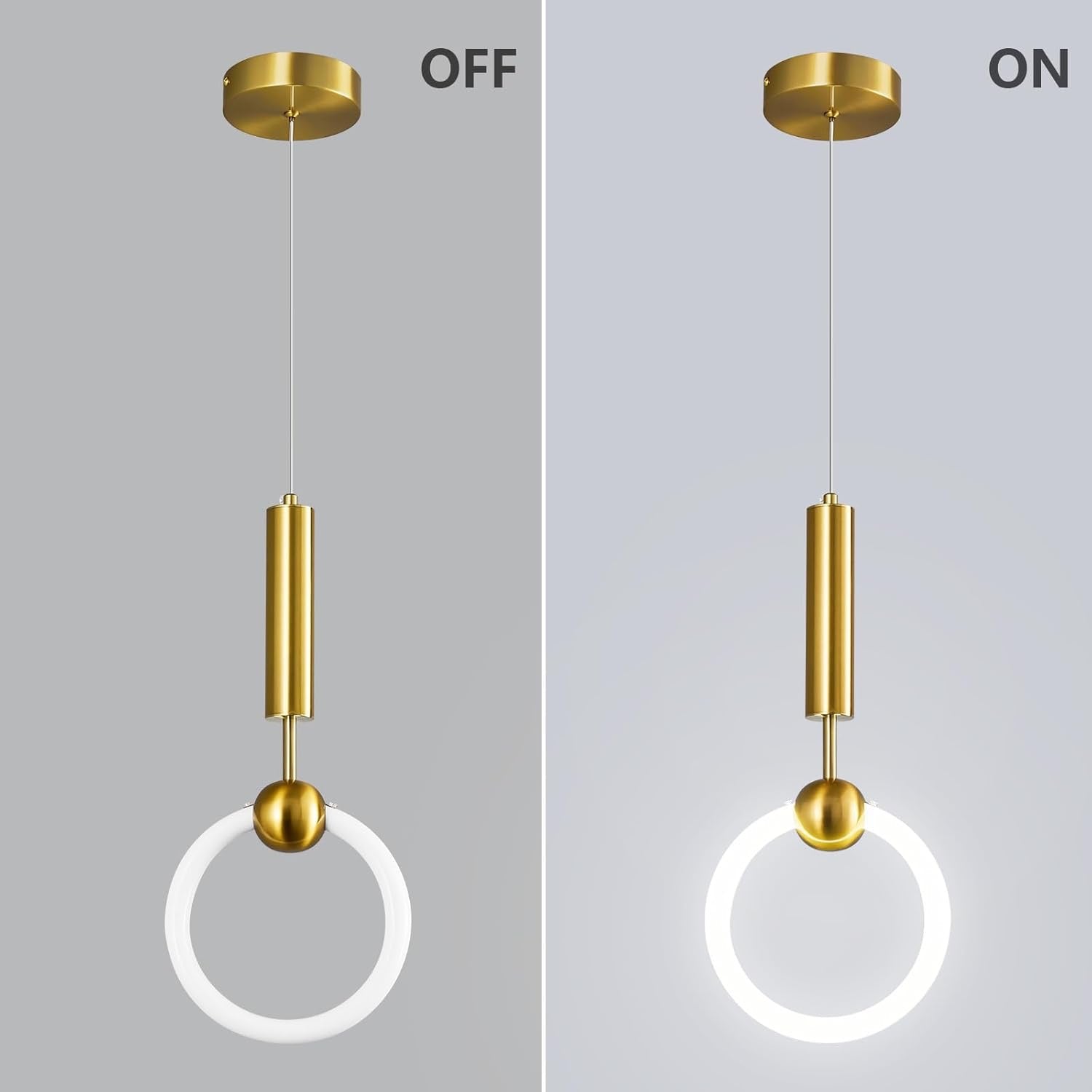 Modern Gold LED Circular Pendant Light | Minimalist Hanging Chandelier for Kitchen Island & Dining Room