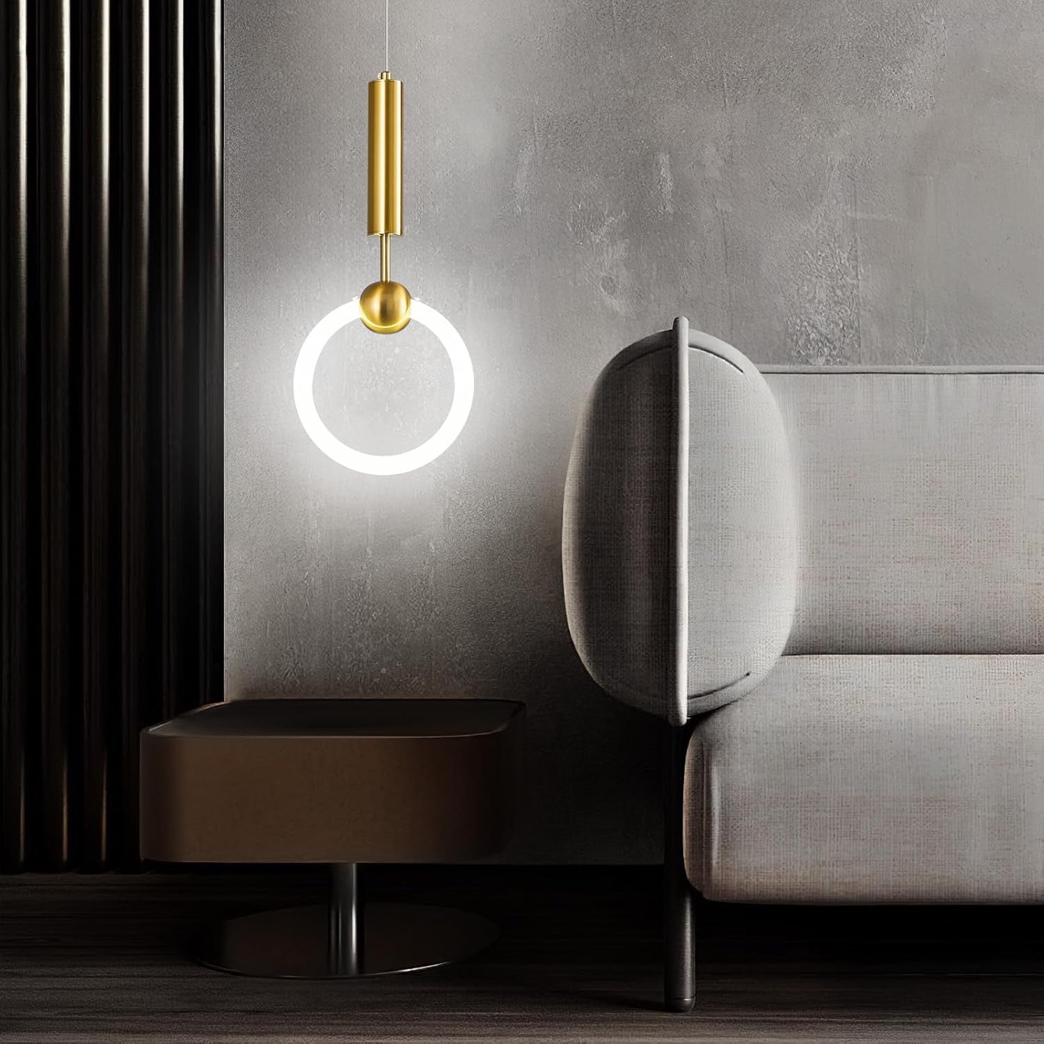 Modern Gold LED Circular Pendant Light | Minimalist Hanging Chandelier for Kitchen Island & Dining Room