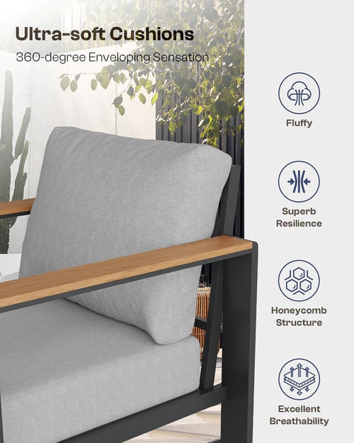 4-Piece Aluminum Outdoor Patio Conversation Set | Gray Sectional Seating with Coffee Table