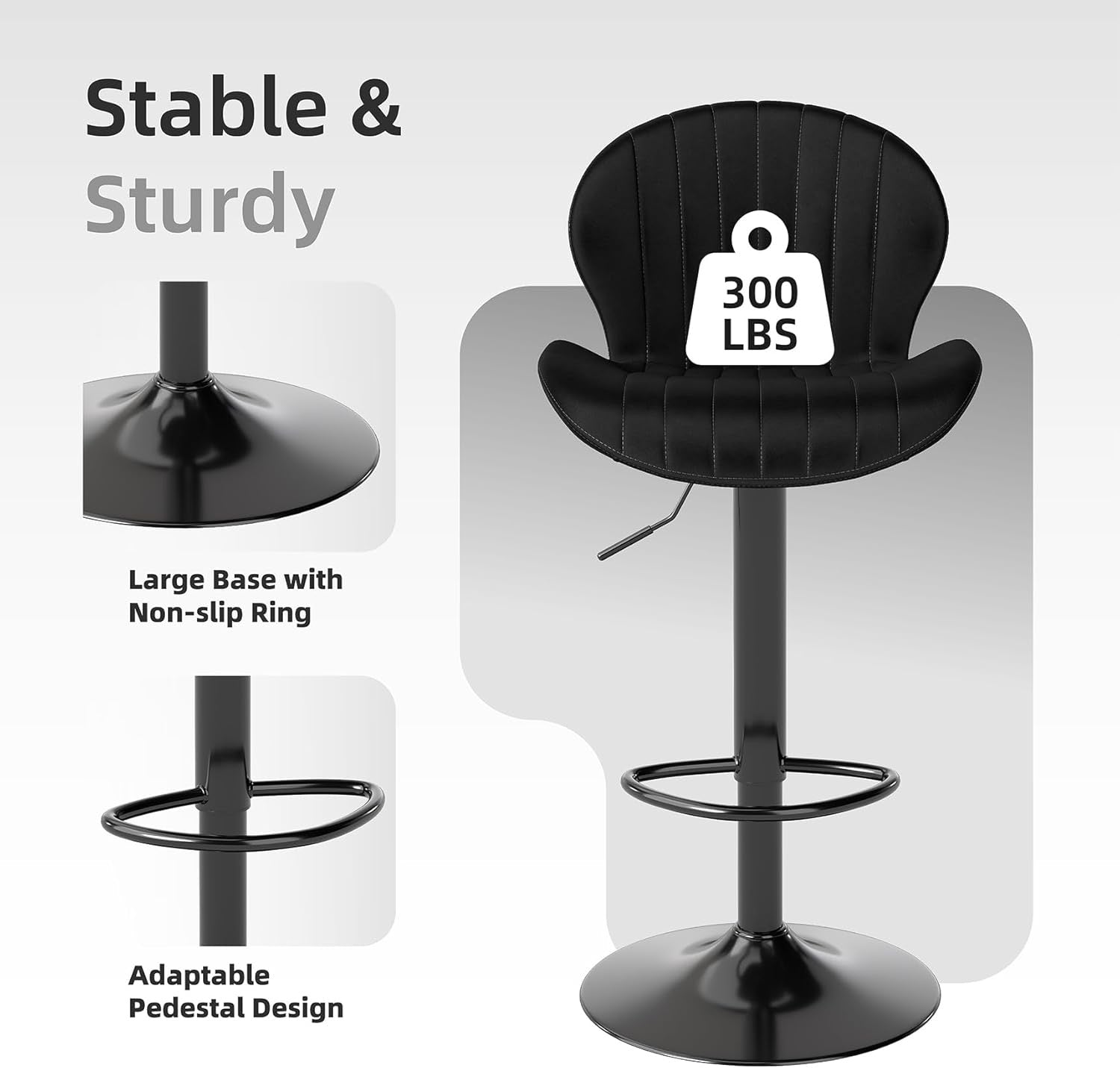 Youhauchair Modern Velvet Bar Stools Set of 3 | Adjustable Swivel Kitchen Island Chairs with Back & Footrest