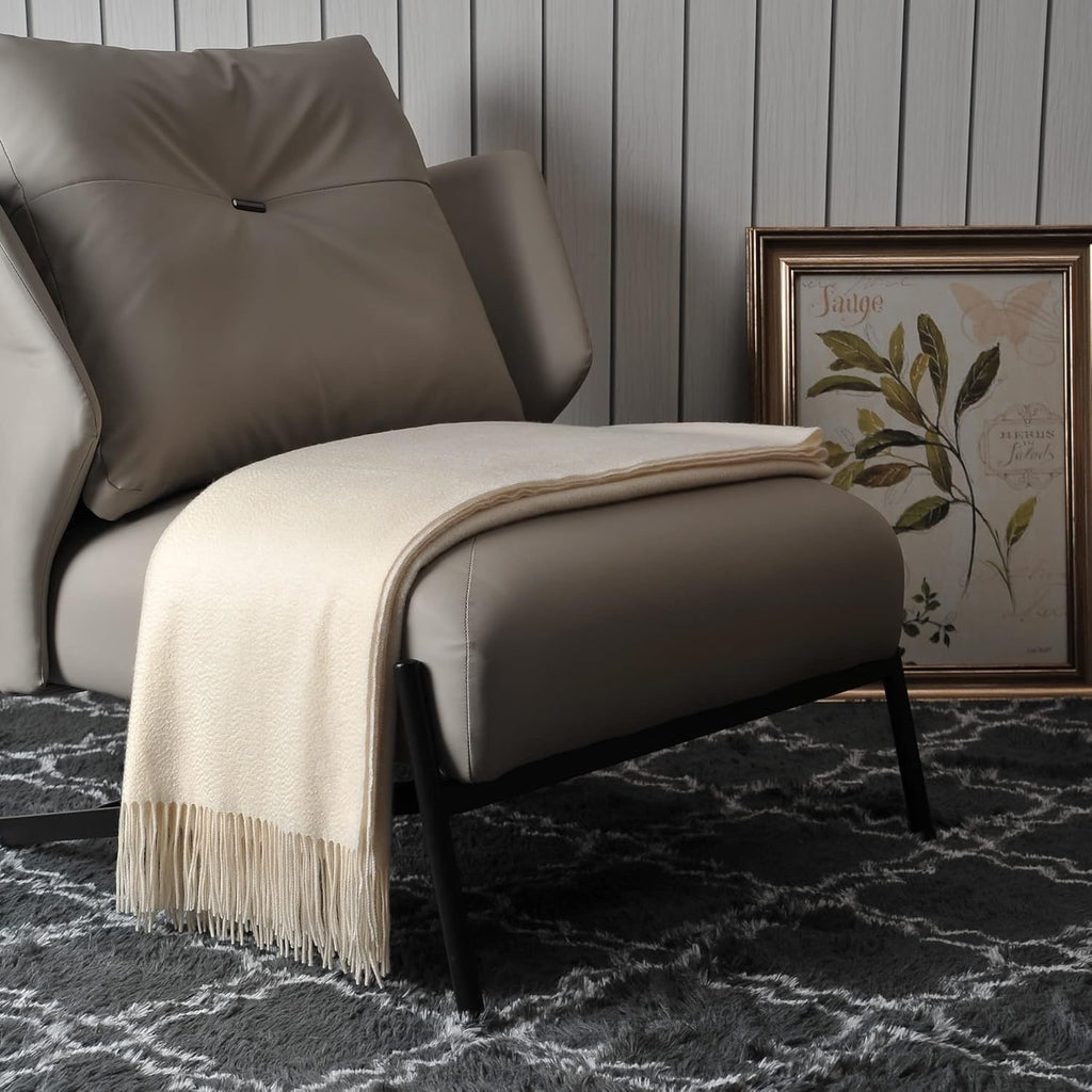 EP Mode 100% Pure Cashmere Throw Blanket | Whisper White Luxury Sofa & Bed Throw