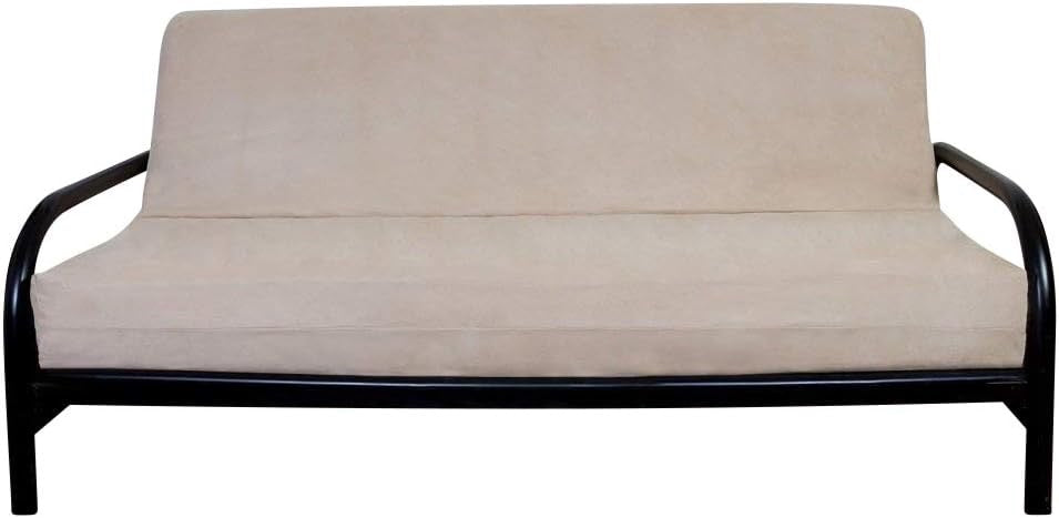 OctoRose® Beige Futon Mattress Cover (Full) | 3-Side Zipper Micro-Suede Sofa & Daybed Slipcover