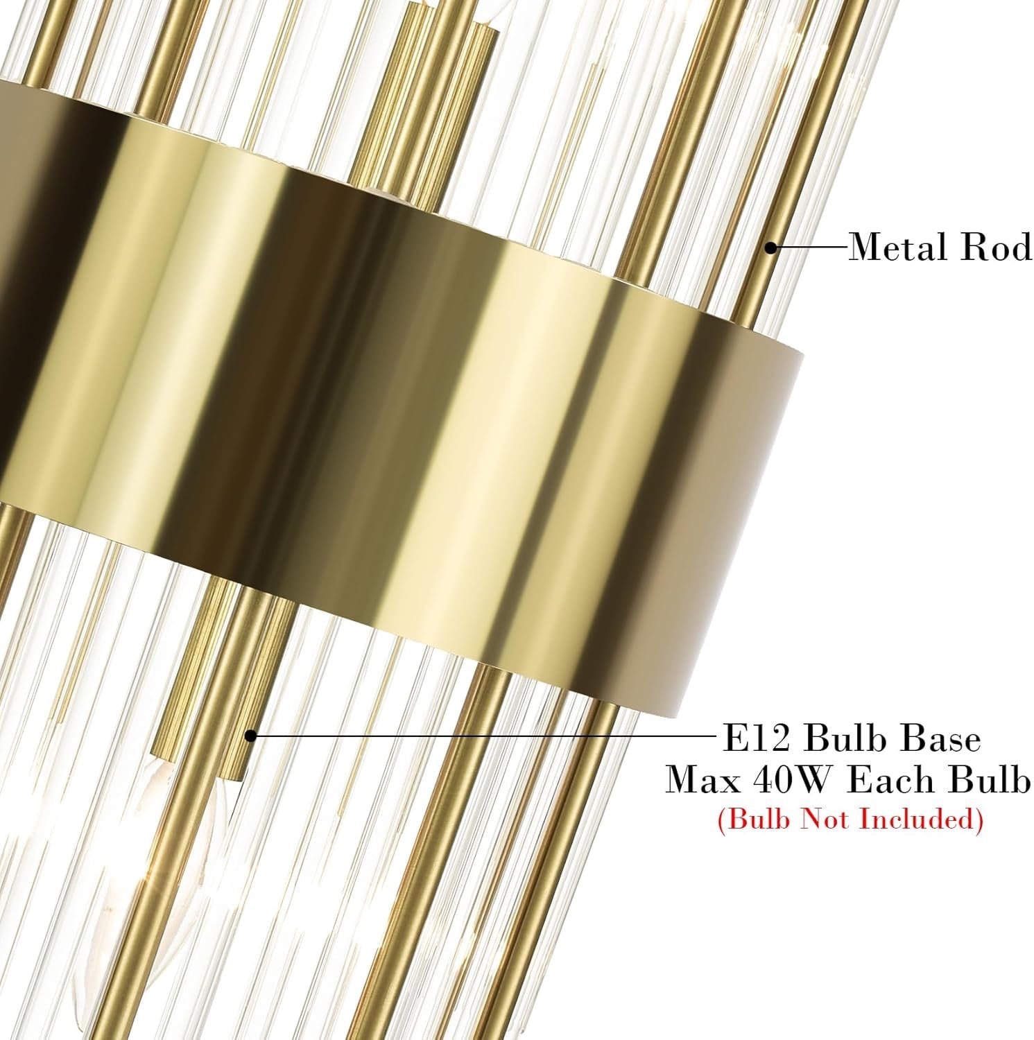 Modern Gold Crystal Wall Sconces Set of 2 | Brass & Glass 2-Light Vanity Wall Lighting