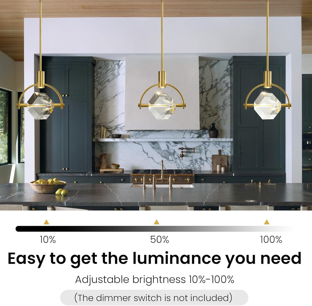 Modern Crystal LED Pendant Light Semi-Circle | K9 Crystal Brushed Gold Dimmable Hanging Light Fixture