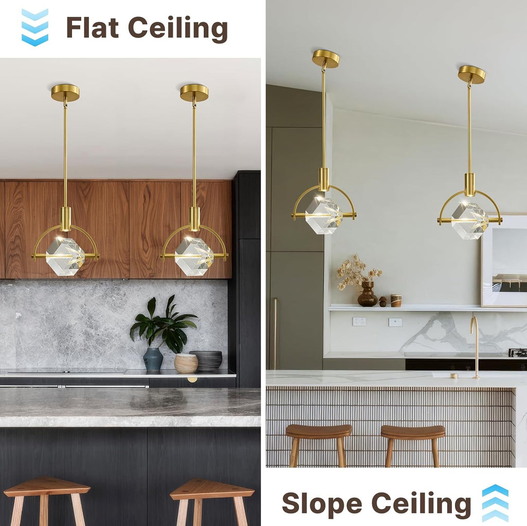 Modern Crystal LED Pendant Light Semi-Circle | K9 Crystal Brushed Gold Dimmable Hanging Light Fixture
