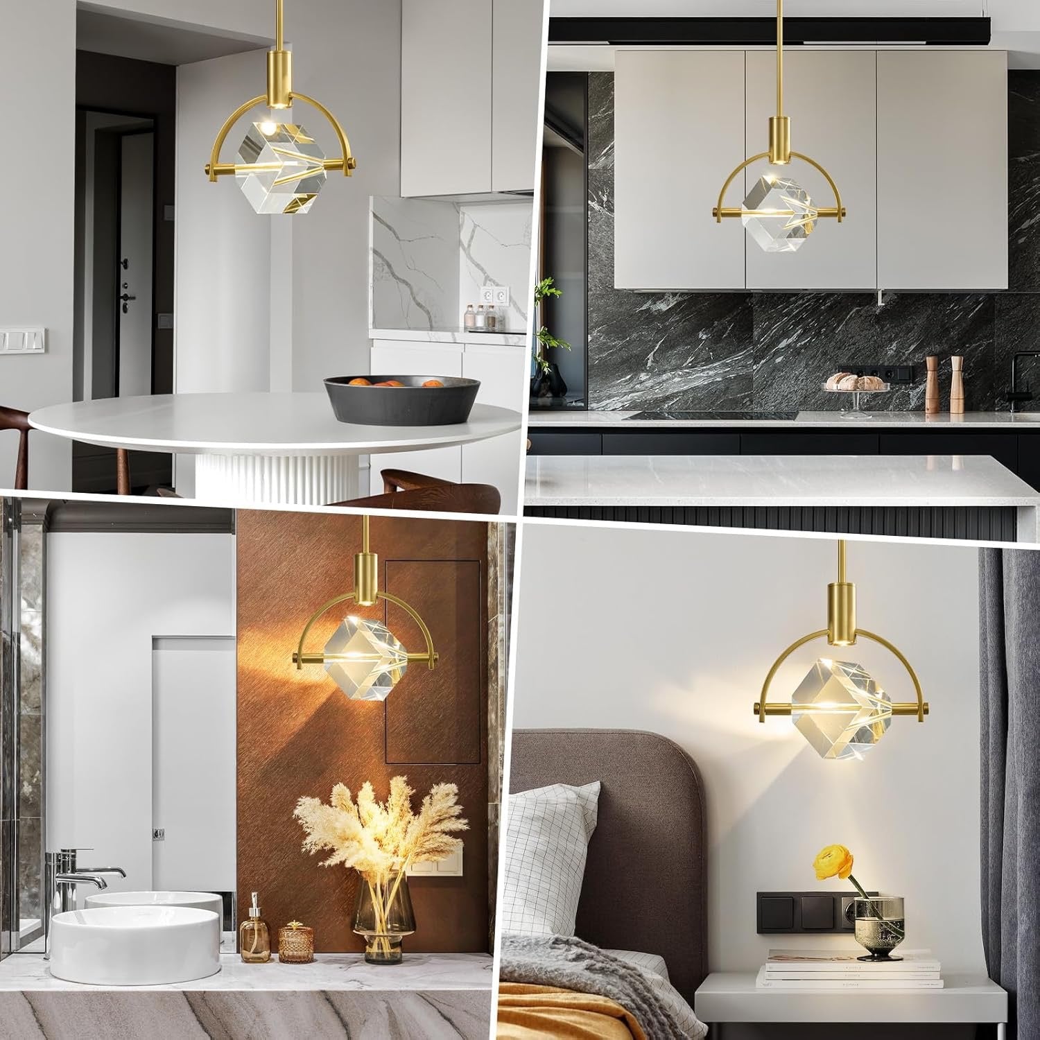 Modern Crystal LED Pendant Light Semi-Circle | K9 Crystal Brushed Gold Dimmable Hanging Light Fixture