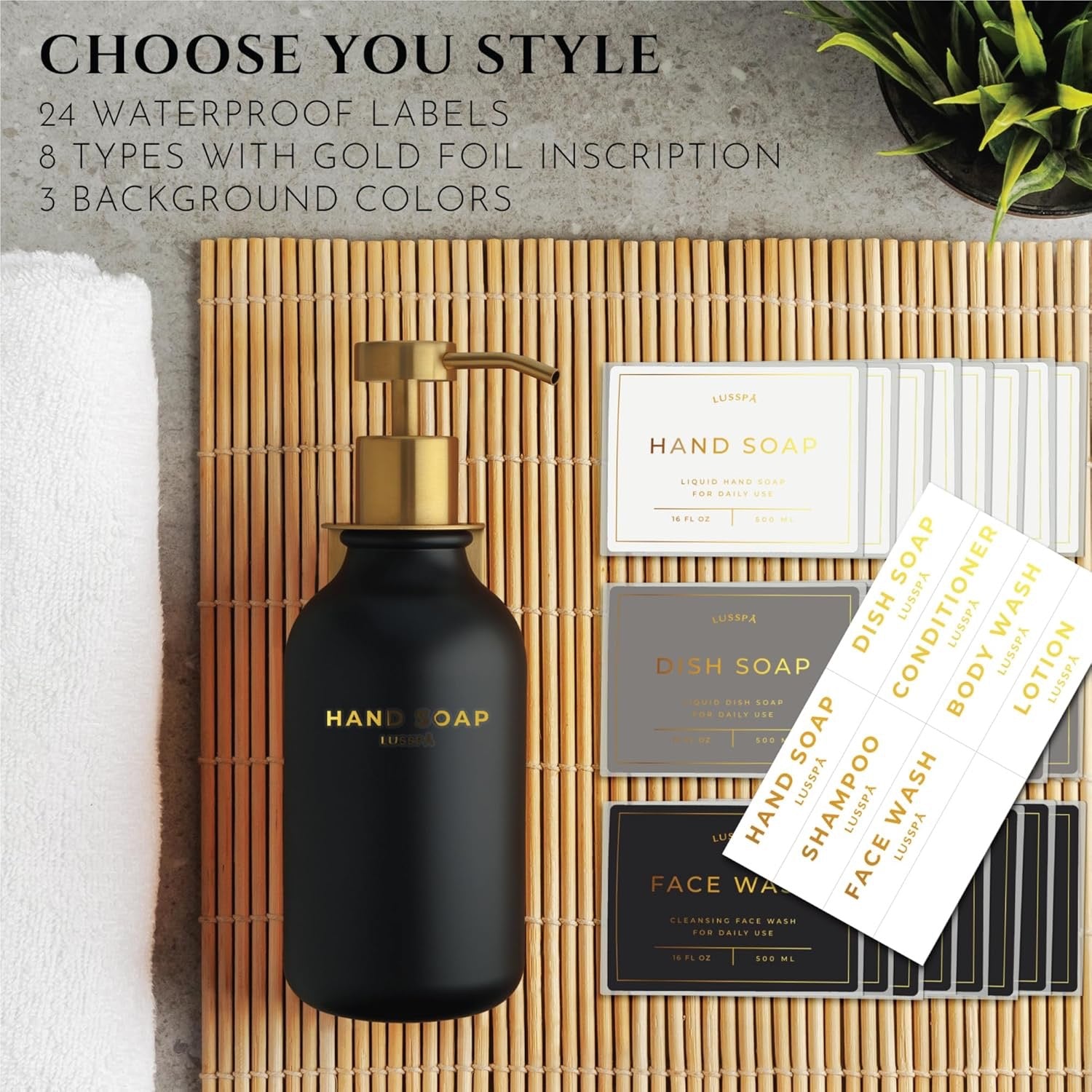 Wall Mounted Shower Dispenser Set 3 Bottles Black Gold | Refillable Shampoo Soap Dispensers No Drill Adhesive Bathroom Organizer