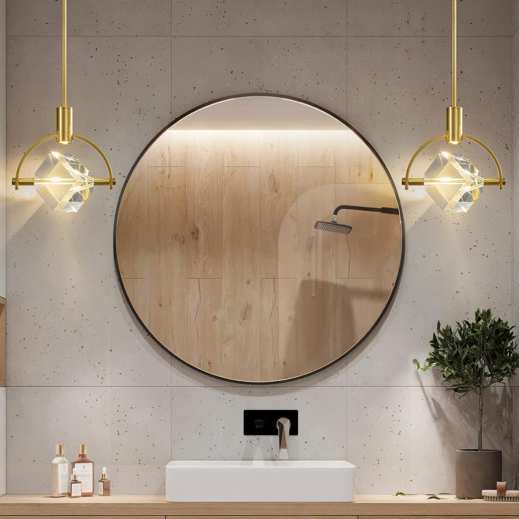 Modern Crystal LED Pendant Light Semi-Circle | K9 Crystal Brushed Gold Dimmable Hanging Light Fixture
