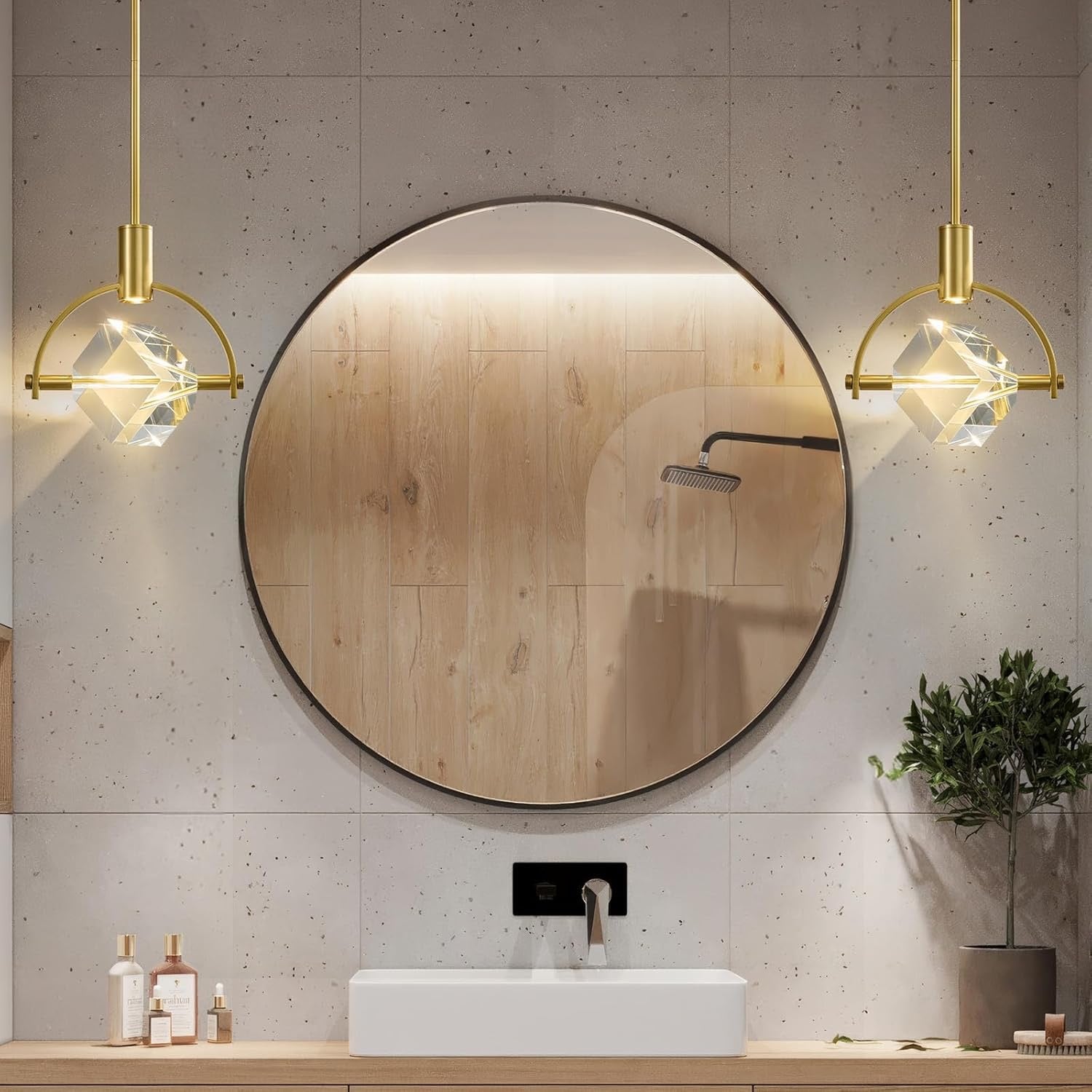 Modern Crystal LED Pendant Light Semi-Circle | K9 Crystal Brushed Gold Dimmable Hanging Light Fixture